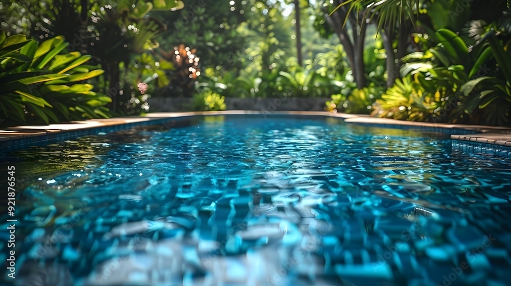 Elegant Tropical Garden Pool Oasis with Lush Foliage and Sparkling Clear Water Elegant Tropical Garden Pool Oasis with Lush Foliage and Sparkling Clear Water