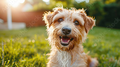 Wallpaper Mural Wet happy dog ​​playing on lawn in yard Torontodigital.ca
