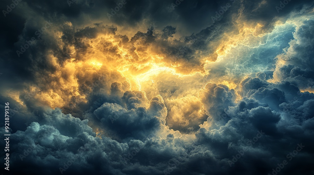 A captivating sky with dramatic, towering thunderclouds and occasional bursts of sunlight breaking through. The mix of dark clouds and bright rays creates a dramatic and dynamic visual experience. A captivating sky with dramatic, towering thunderclouds and occasional bursts of sunlight breaking through. The mix of dark clouds and bright rays creates a dramatic and dynamic visual experience.