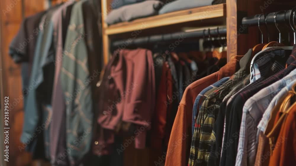 Interior of well-stocked clothes store with various styles, sizes, and colors of garments available for customers to browse. Interior of well-stocked clothes store with various styles, sizes, and colors of garments available for customers to browse.