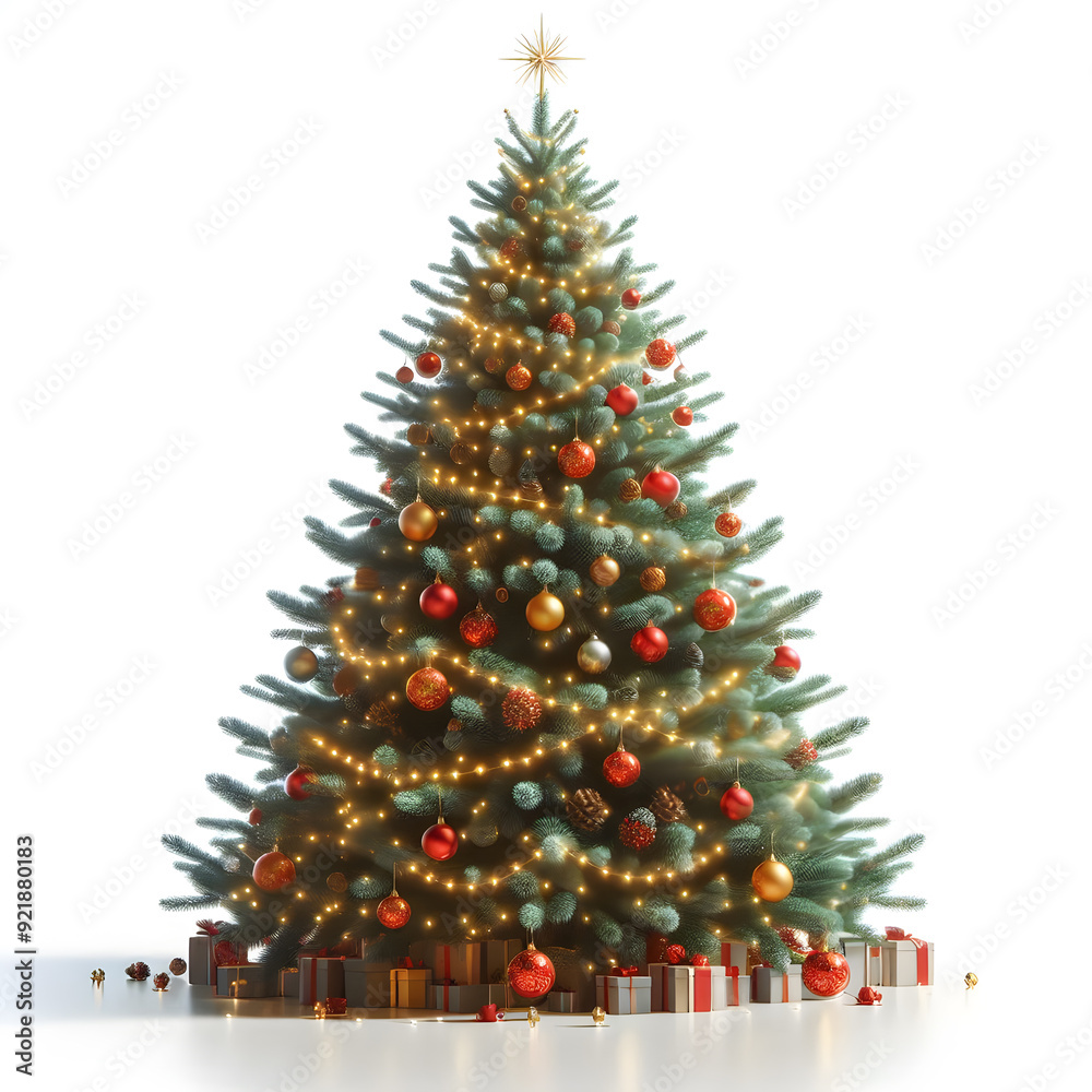 Christmas tree isolated on white background, snow, Celebrating Christmas