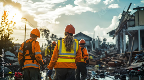 Disaster response team providing aid and relief in the aftermath of a natural disaster