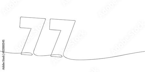 A single line drawing of a seventy seven symbol. Continuous line seventy seventh number icon. One line icon. Vector illustration.