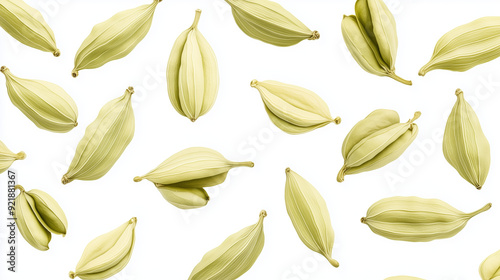 High-Quality Cardamom Pods on White Background - Essential Spice for Flavoring Dishes and Natural Remedies photo