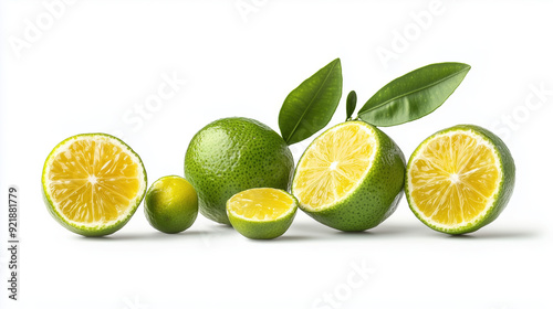 Isolated Calamansi Lime Citrus Fruit with Lush Green Skin and Tangy Flavor on a Pristine White Background for Health and Wellness photo