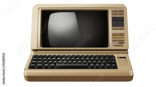 Vintage personal computer with keyboard from the 1980s isolated on transparent background