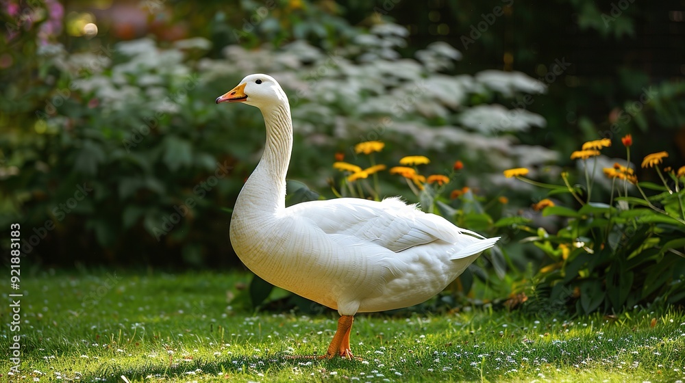 Bautiful white goose in the garden