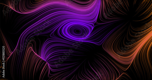 Digital technologies. Wavy multi-colored lines on a black background. Vector illustration for your design.