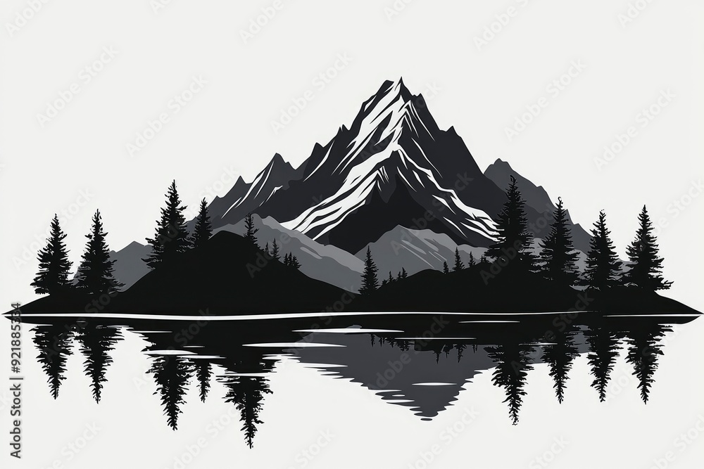 Mountain Landscape Silhouette with Reflection Mountain Landscape Silhouette with Reflection