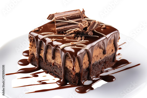 Decadent Chocolate Layered Cake Tempting Taste Buds in A Bright Culinary Setting on White or PNG Transparent Background. photo