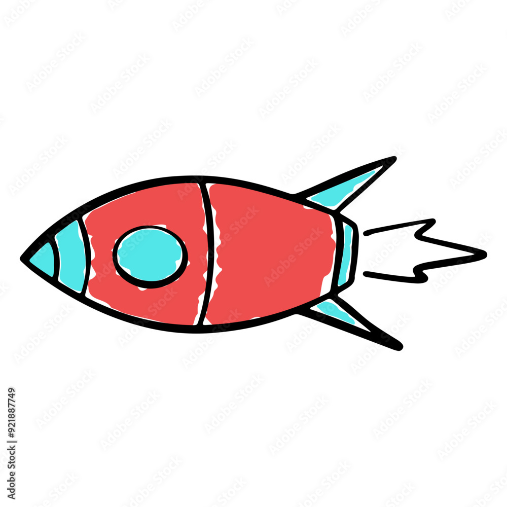 Obraz premium A charming, hand-drawn rocket illustration with a playful and whimsical style. Perfect for children's books, educational materials, and creative projects that require a touch of imagination and fun.