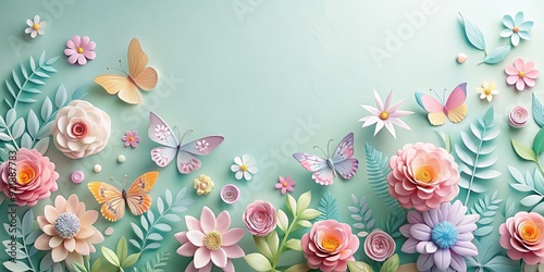 Serene paper flower garden with pastel butterflies , tranquil, serene, paper, flower, garden, pastel, butterflies