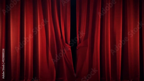 Red curtain of theatre or concest stage podium opening, for product reveal or marketing promotion, 4k motion video