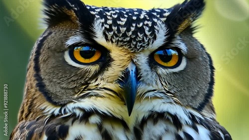 Macro close up of owl in forest, 4k motion video 