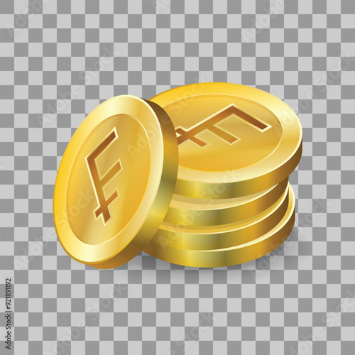 Stack of gold franc coins. Franc coin currency pile on grid background. Economics concept