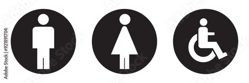 Restroom sign for disabled on the wheelchair, toilet vector for disability people, lavatory symbol, bathroom icon, 