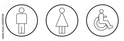Restroom sign for disabled on the wheelchair, toilet vector for disability people, lavatory symbol, bathroom icon, 