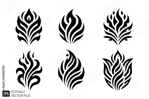 tribal flame tattoo Black and White Vector Silhouette Illustrations Clip Art Graphic Design Elements