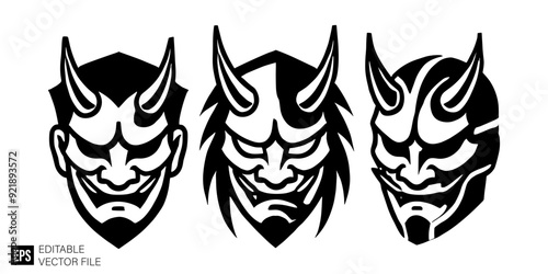 oni mask Black and White Vector Silhouette Illustrations Clip Art  Graphic Design Elements