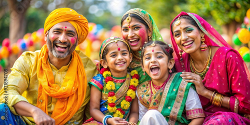 Joyful Indian Family in Festive Attire: Vibrant Colors of Tradition and Unity During Diwali Celebrations