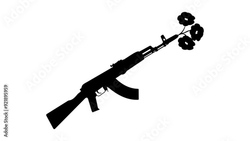 military truce,gun with flowers, Black Isolated Silhouette