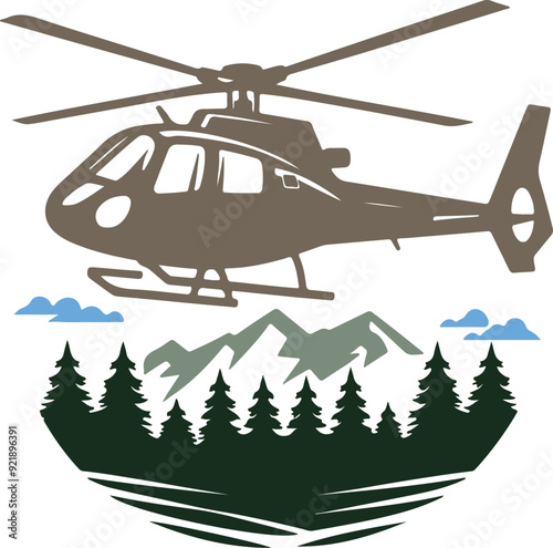 helicopter with trees and mountains