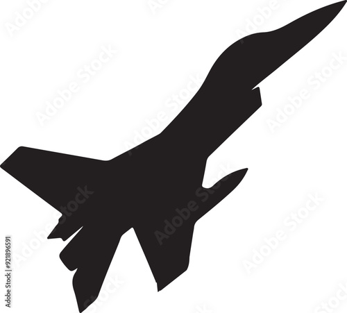 Fighter Jet black silhouette icon isolated vector illustration.