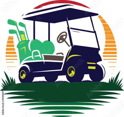 golf cart and golf ball design vector style with a beautiful background