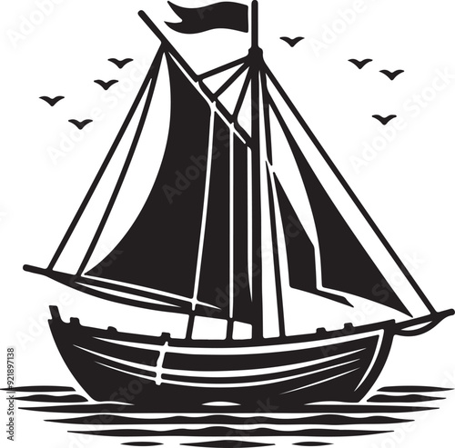 simple vector black silhouette design sailing boat