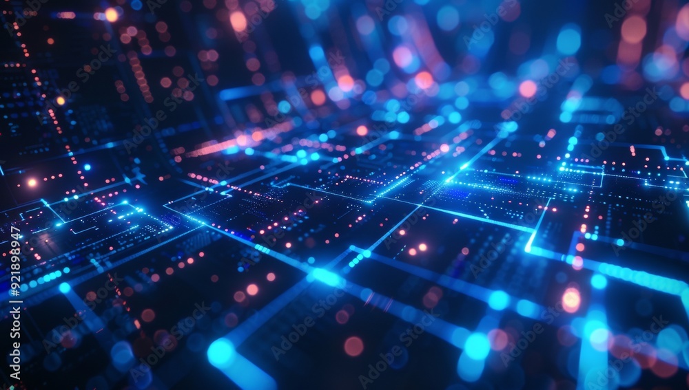 A computer chip with a blue background and a lot of small squares A computer chip with a blue background and a lot of small squares