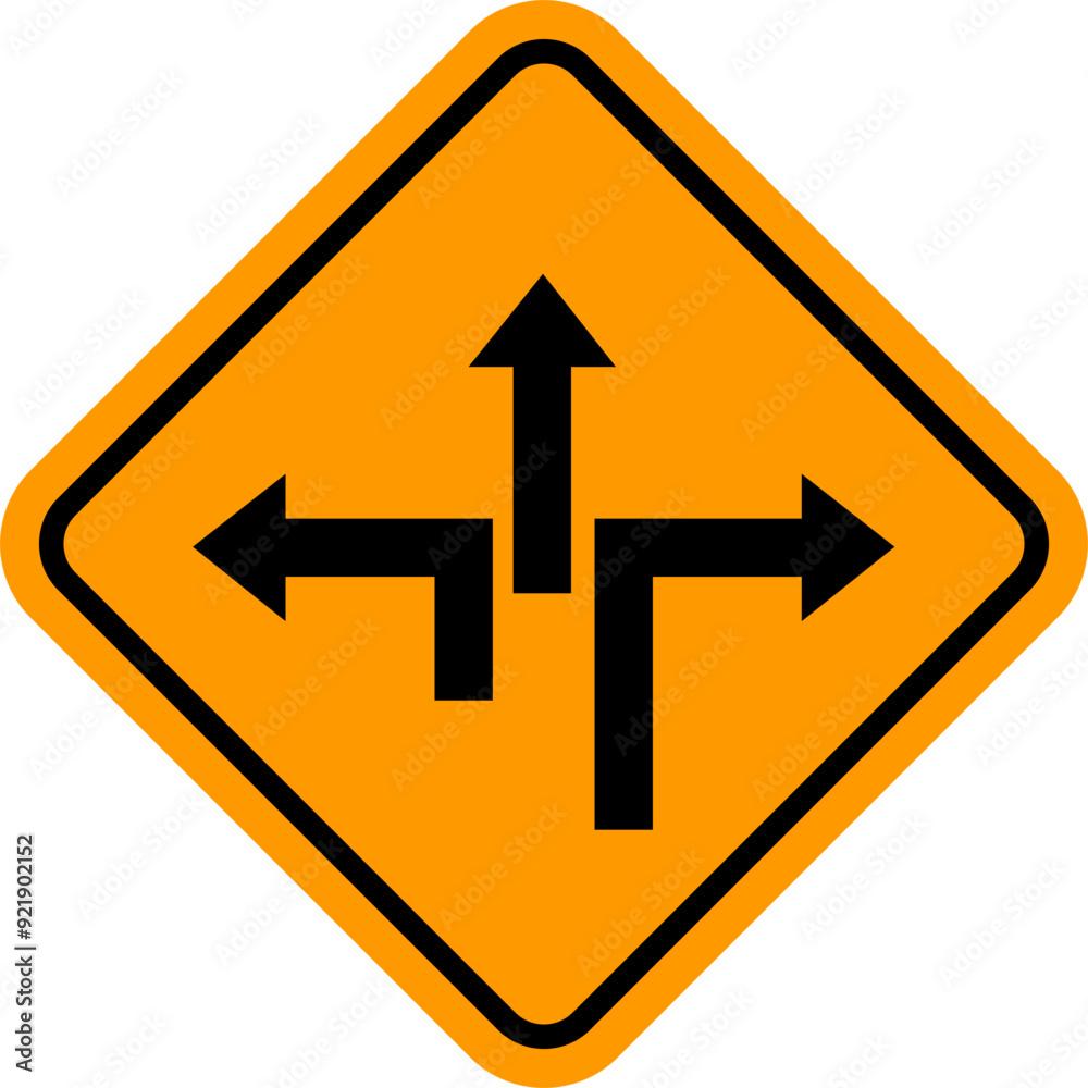 Three way direction sign. Way choice concept. Road arrow icon isolated on white background. Vector illustration. Three way direction sign. Way choice concept. Road arrow icon isolated on white background. Vector illustration.