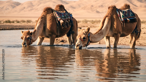 Camel drinking water
