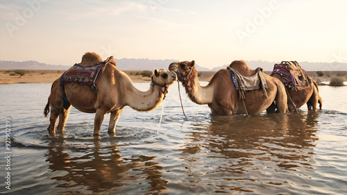 Camel drinking in water