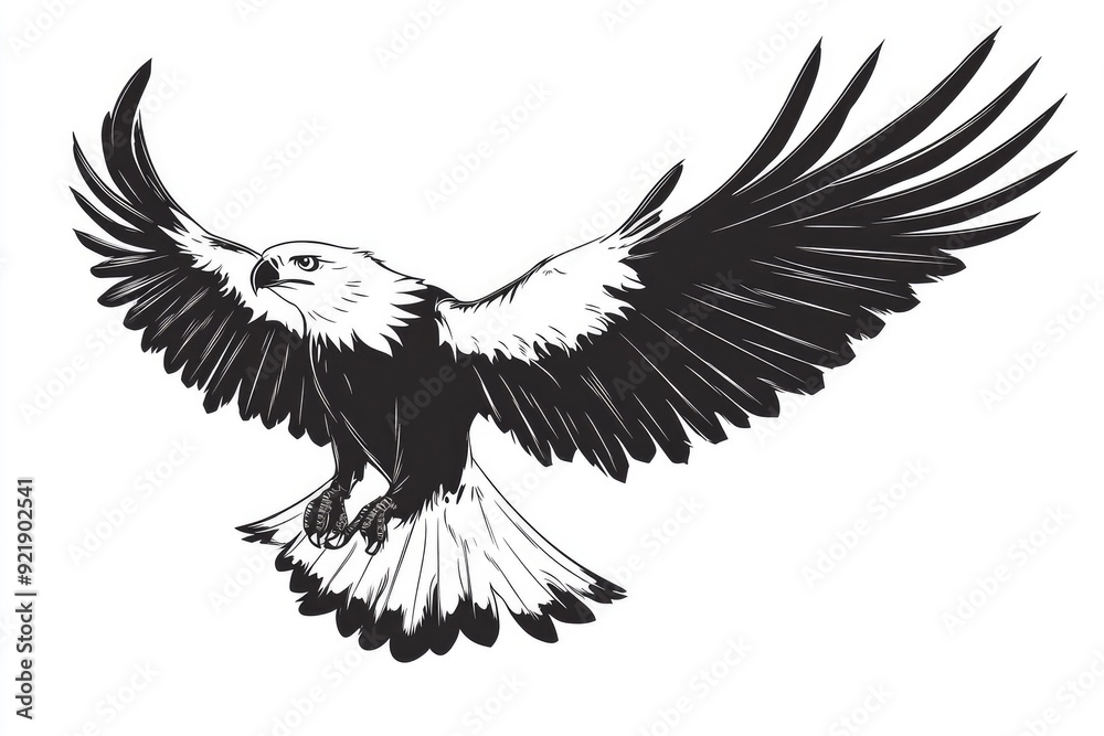 Obraz premium Black and White Sketch of a Bald Eagle in Flight