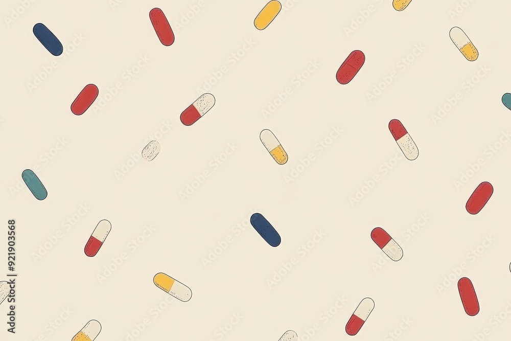 Minimalistic design of scattered pills on a plain background emphasizing simplicity in pharmaceutical presentations Minimalistic design of scattered pills on a plain background emphasizing simplicity in pharmaceutical presentations