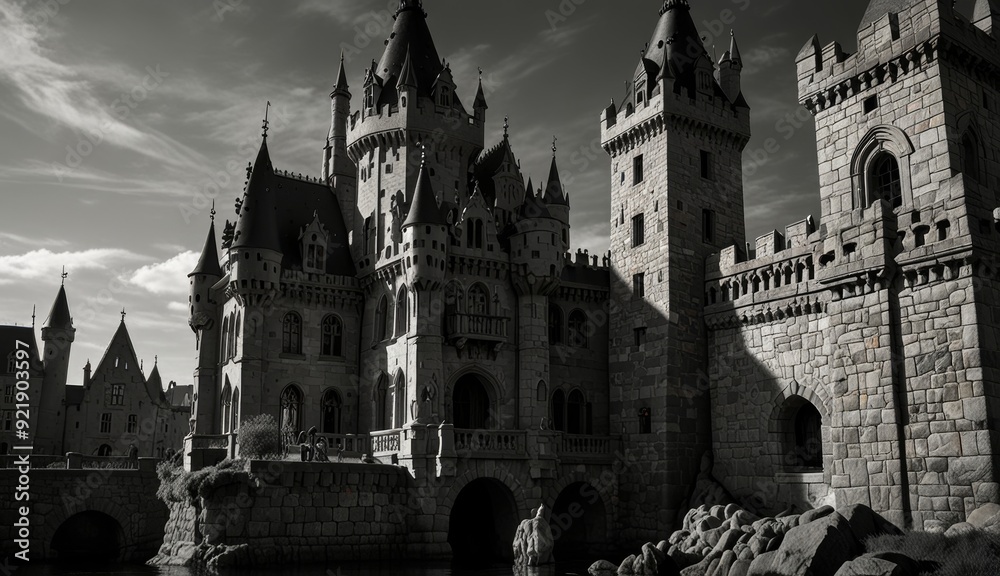 Fototapeta premium Majestic Castle in Black and White