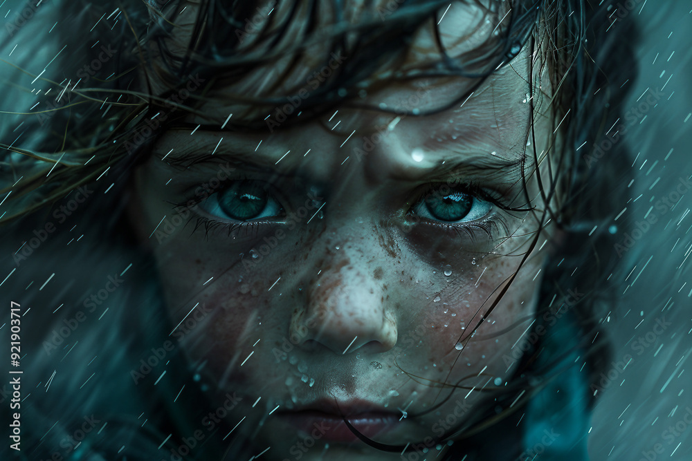 Scary storm day, person in danger under tsunami storm thunderstorm lightning, Generative AI Scary storm day, person in danger under tsunami storm thunderstorm lightning, Generative AI