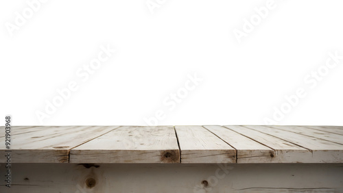A blank empty wooden table top, deck, planks for product placement cutout, png isolated transparent background.