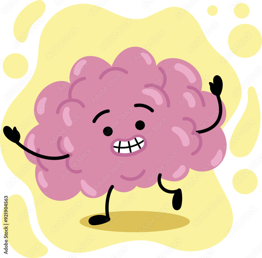 Obraz premium Nervous Brain Cartoon Character with Yellow Background
