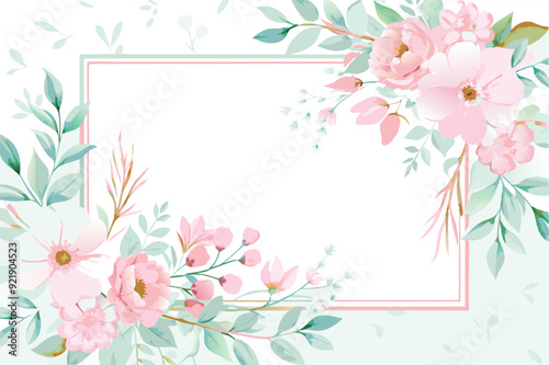 Watercolor Vintage botanical wreath floral frame with circles
