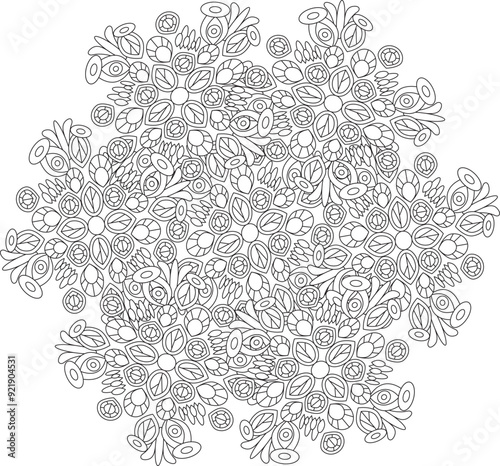 Complex Adult Coloring Page Floral Mandala Zentangle Line Art Christmas Holiday Wrath Leaves 