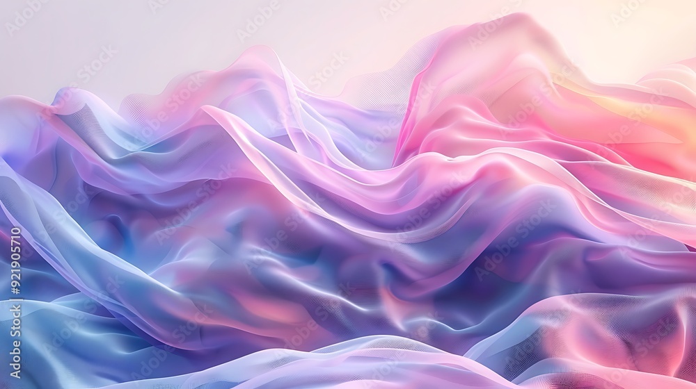 Obraz premium Abstract waves in pastel colors, soft wavy lines of pink, lavender, and mint, fluid and dynamic, hd quality, ethereal and calming feel, seamless blending. --ar 16:9 --v 6.0 --s 250 --style raw