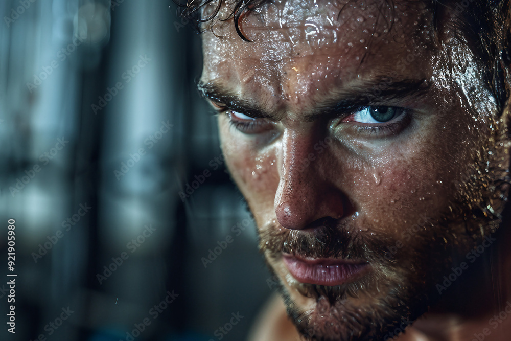 Focused motivated persistent sports person man woman sweating gym outdoor stadium training, Generative AI Focused motivated persistent sports person man woman sweating gym outdoor stadium training, Generative AI