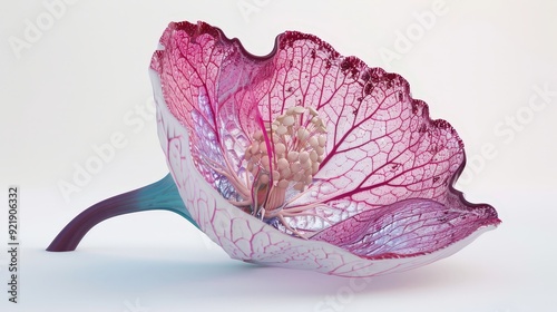 Botanical Beauty: Detailed 3D Cross-Section of Flower's Reproductive Organs on White Background.