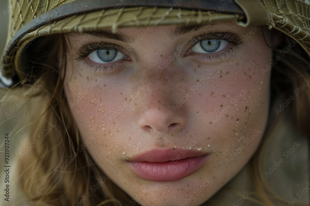 Portrait of a war soldier on a battle field area background from generative AI Portrait of a war soldier on a battle field area background from generative AI