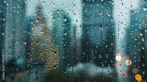 Wallpaper Mural Raindrops cling to a window pane, creating a serene and reflective scene with a soft focus on the droplets. Torontodigital.ca
