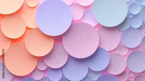 Gradient pastel circles, soft hues of lavender, mint, and peach, overlapping design, seamless blending, hd quality, dreamy and airy feel. --ar 16:9 --v 6.0 --s 250 --style raw