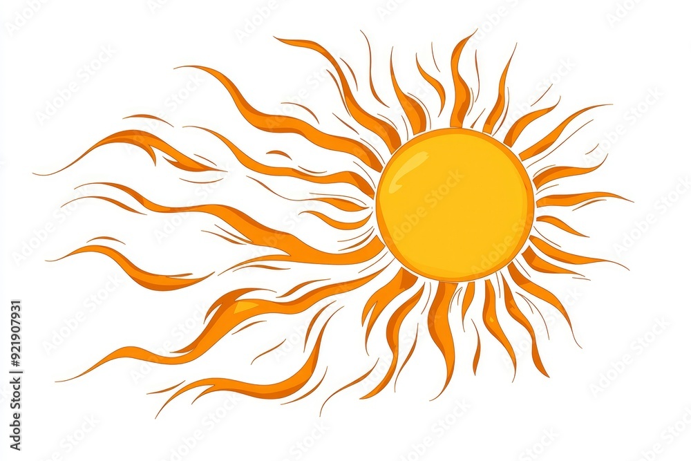 Naklejka premium Hand Drawn Sun with Flamy Rays