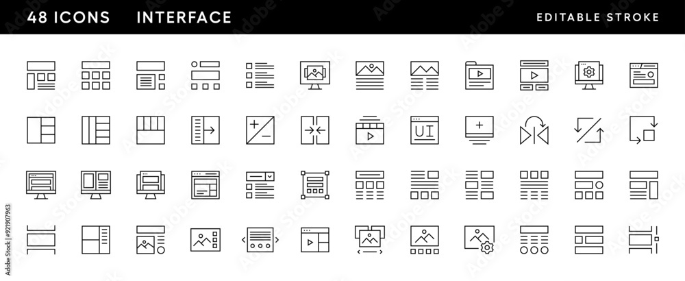 Essentials icon collection. User interface icons, layout, sidebar ...