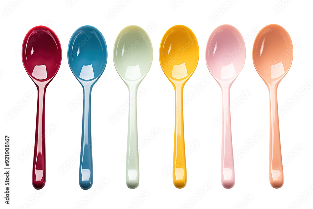 Vibrant Collection of Colorful Spoons Arranged Neatly on a White Surface on White or PNG Transparent Background. Vibrant Collection of Colorful Spoons Arranged Neatly on a White Surface on White or PNG Transparent Background.